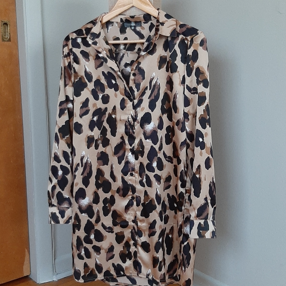 Missguaded leopard print satin shirt dress